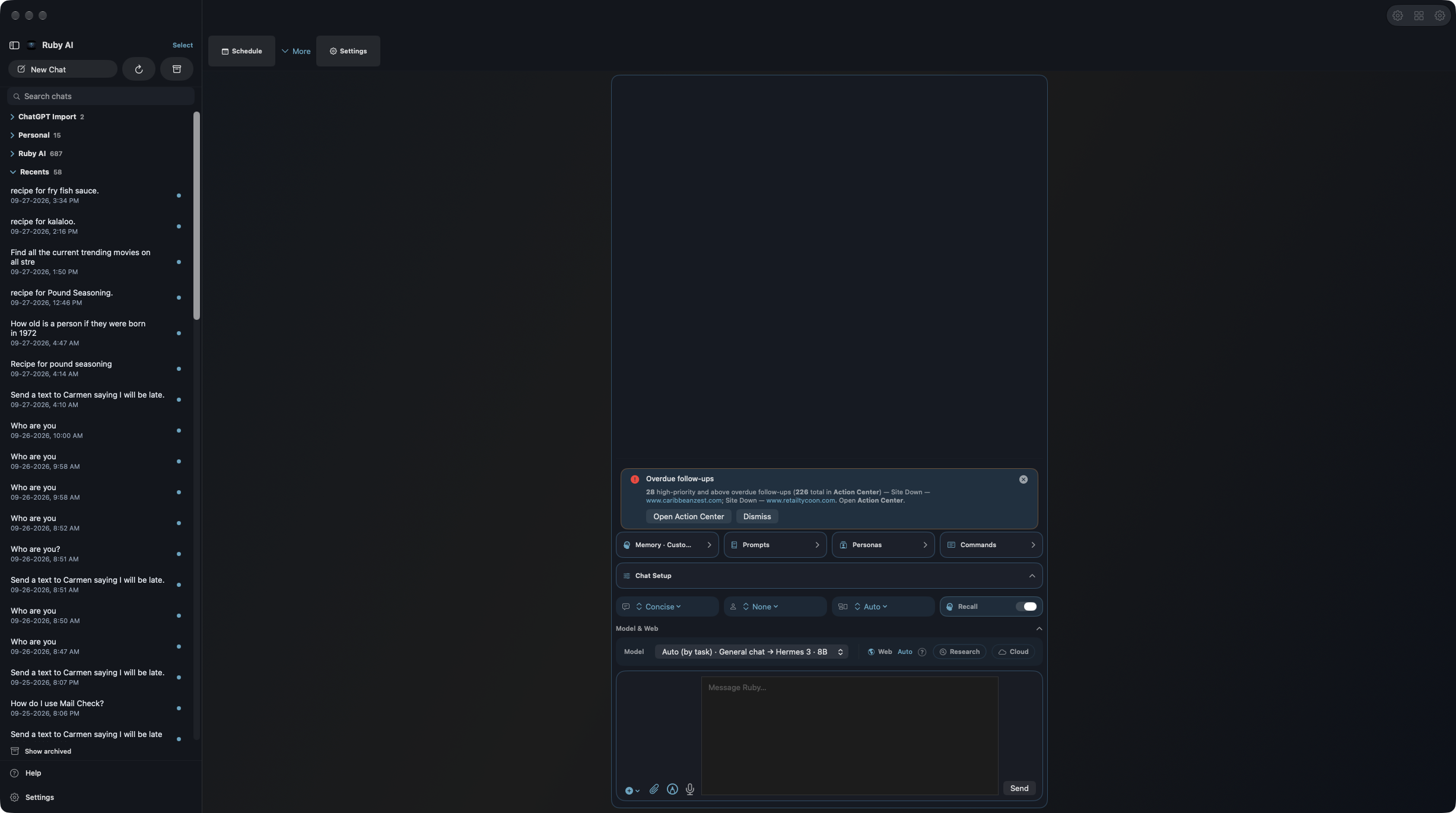 Live chat list and message box.